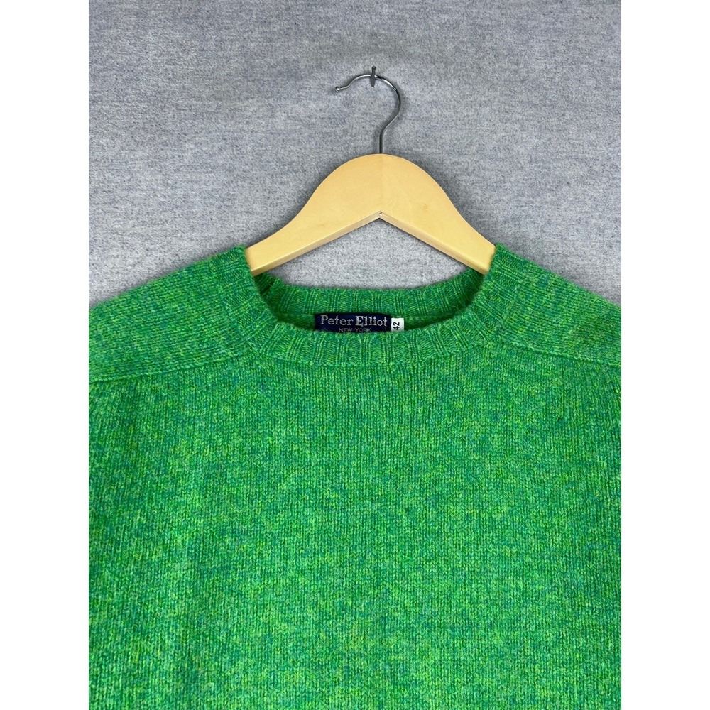 Peter Elliot New York Shetland Wool Sweater‎ Green Crewneck Made in UK Size 42